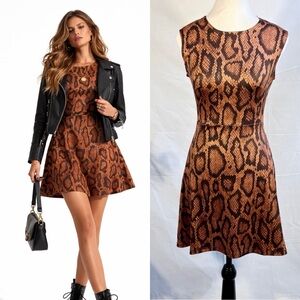 NWT WeWoreWhat Snake Print Fit & Flare Dress Brown Black Sleeveless Mini ~XS💛